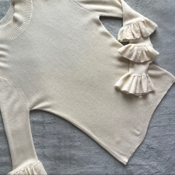 Madeleine Thompson Tiered Ruffled Sleeve Mock Neck Cashmere Sweater Large Sz L - Picture 1 of 13